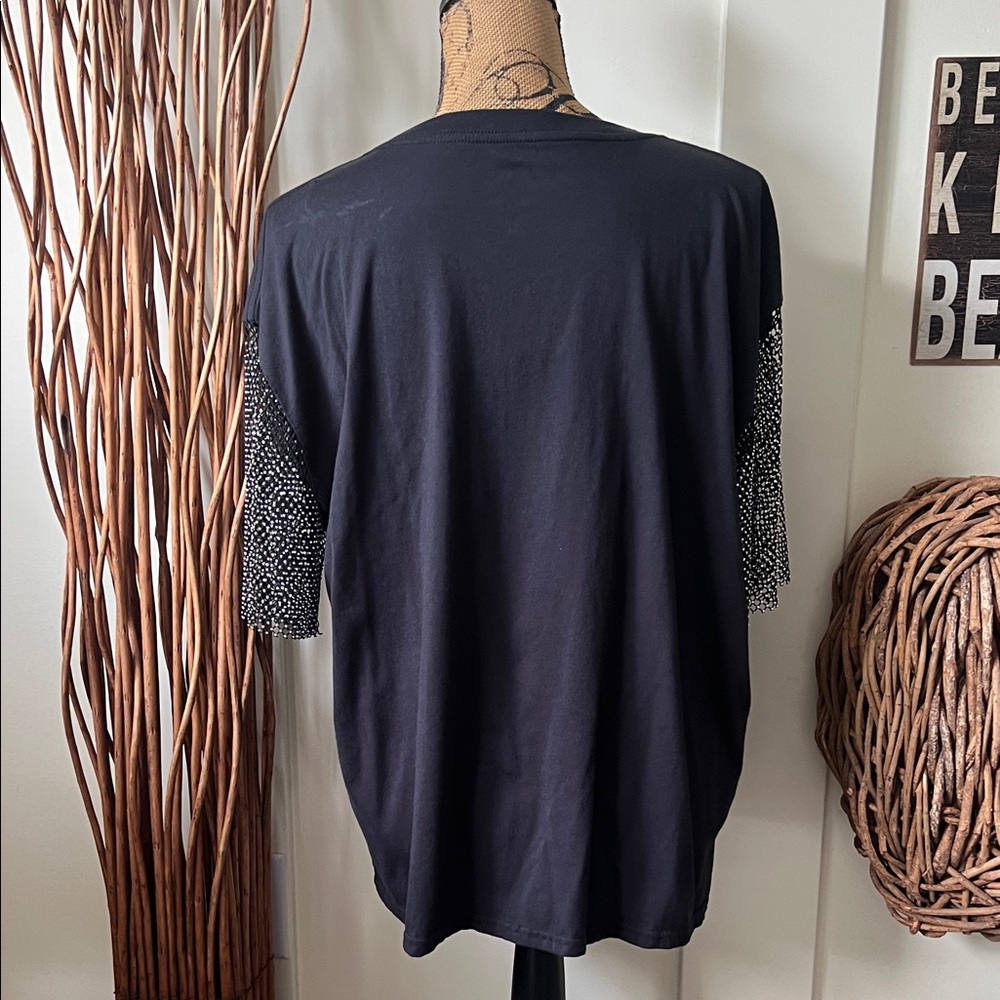 Def Leppard Black Graphic Tee With Rhinestone Mesh Sleeves - Picture 4 of 5